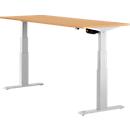 Schäfer Shop Select ERGO-T escritorio, regulable eléctricamente en altura, rectangular, pata en T, An 1800 x Pr 800 x Al 640-1300 mm, decoración haya/aluminio blanco