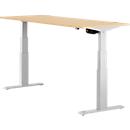 Schäfer Shop Select ERGO-T escritorio, regulable eléctricamente en altura, rectangular, pie en T, An 1800 x Pr 800 x Al 640-1300 mm, arce/aluminio blanco