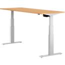 Schäfer Shop Select ERGO-T escritorio, regulable eléctricamente en altura, rectangular, pie en T, An 1800 x Pr 800 x Al 640-1300 mm, haya/aluminio blanco