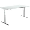 Schäfer Shop Select Escritorio DRIVE UP 2, extensión derecha, pata en T, forma libre, ajustable en altura, gris luminoso/aluminio blanco 