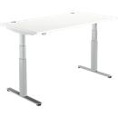 Schäfer Shop Select Escritorio DRIVE UP 2, pata en T, rectangular, ajustable en altura eléctr. en 2 niveles, An 1600 mm, blanco/aluminio blanco 