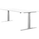 Schäfer Shop Select escritorio LOGIN, regulable eléctricamente en altura, rectangular, pata en T, An 1800 x Pr 800 x Al 645-1290 mm, aluminio blanco/blanco