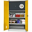Schäfer Shop Select Gefahrstoffschrank, B 950 x T 500 x H 1585 mm, 2 Wannen inkl. WHG‑Wanne 11 Liter, Sicherheitsfach Typ 30, lichtgrau/goldgelb