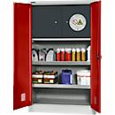 Schäfer Shop Select Gefahrstoffschrank, B 950 x T 500 x H 1585 mm, 2 Wannen inkl. WHG‑Wanne 11 Liter, Sicherheitsfach Typ 30, lichtgrau/rubinrot
