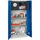 Schäfer Shop Select Gefahrstoffschrank, B 950 x T 500 x H 1935 mm, 2 Böden, 1 Wanne, Sicherheitsfach Typ 30, lichtgrau/enzianblau