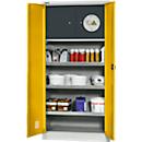 Schäfer Shop Select Gefahrstoffschrank, B 950 x T 500 x H 1935 mm, 3 Wannen, Sicherheitsfach Typ 30, lichtgrau/goldgelb