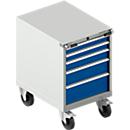 Schäfer Shop Select Gereedschapskast verrijdbaar WSK 36-27, 5 laden, H 920 mm, enkele vergrendeling, staal, 200 kg draagvermogen, licht-grijs/enziumblauw
