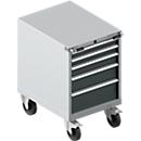 Schäfer Shop Select Gereedschapskast verrijdbaar WSK 36-27, 5 laden, H 920 mm, enkele vergrendeling, staal, 200 kg draagvermogen, wit aluminium/antracietgrijs.