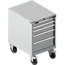 Schäfer Shop Select Gereedschapskast verrijdbaar WSK 36-27, 5 laden, H 920 mm, enkele vergrendeling, staal, 200 kg draagvermogen, wit aluminium/rubber rood, met een breedte van 2,5 mm.