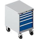 Schäfer Shop Select Gereedschapskast verrijdbaar WSK 36-27, 5 laden, H 920 mm, enkele vergrendeling, staal, 75 kg draagvermogen, wit aluminium/enziumblauw, met een lengte van 5 mm.