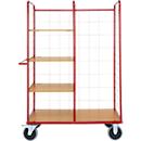 Schäfer Shop Select Gitter Etagenwagen, 4 Etagen, klappbare Ladeflächen, bis 600 kg, Schiebegriff, Bock-/Lenkrollen, L 1400 x B 800 x H 1880 mm, Stahl