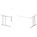 Schäfer Shop Select hoekbureau COMBITEC, 90° hoek links, C-poot, B 2000 x D 1200/800 x H 677-817 mm, alu wit/wit