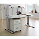 Schäfer Shop Select juego de muebles de oficina Escritorio de 2 piezas LOGIN C-foot, ancho 1600 mm + cajonera móvil, 3 cajones, extracción de utensilios, cierre centralizado, gris claro