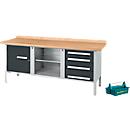 Schäfer Shop Select Kastenwerkbank PWi 200-1, Buche Multiplexplatte, bis 750 kg, B 2000 x T 700 x H 840 mm, weißalu/anthrazit + gratis Tragekasten Carry