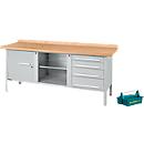 Schäfer Shop Select Kastenwerkbank PWi 200-1, Buche Multiplexplatte, bis 750 kg, B 2000 x T 700 x H 840 mm, weissalu/weissalu + gratis Tragekasten Carry