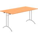 Schäfer Shop Select Klapptisch, Rechteck, Doppel-T-Fußgestell, Spezial-Klappbeschlag & Bodenausgleich, B 1600 x T 800 x H 720 mm, Buche-Dekor/alusilber