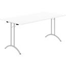 Schäfer Shop Select Klapptisch, Rechteck, Doppel-T-Fußgestell, Spezial-Klappbeschlag & Bodenausgleich, B 1600 x T 800 x H 720 mm, weiß/alusilber
