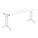 Schäfer Shop Select Klapptisch, Rechteck, Doppel-T-Fußgestell, Spezial-Klappbeschlag & Bodenausgleich, B 1800 x T 800 x H 720 mm, weiß/alusilber