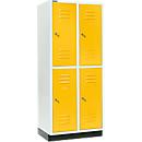 Schäfer Shop Select Kledinglocker, 2 x 2 compartimenten, 400 mm, met fitting, cilinderslot, Deur koolzaadgeel
