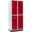 Schäfer Shop Select Kledinglocker, 2 x 2 compartimenten, 400 mm, met fitting, cilinderslot, Deur robijnrood