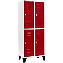 Schäfer Shop Select Kledinglocker met 2 x 2 compartimenten, 400 mm, met poten, draaigrendelslot, Deur robijnrood