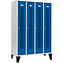 Schäfer Shop Select Kledinglocker met geperforeerde lijnen, 4 compartimenten, met poten, draaigrendelslot, deur gentiaanblauw