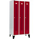 Schäfer Shop Select Kledinglocker, met geperforeerde rijen, 3 compartimenten, 300 mm, met poten, cilinderslot, Deur robijnrood