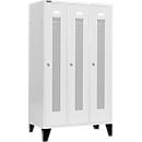 Schäfer Shop Select Kledinglocker, met geperforeerde rijen, 3 compartimenten, 400 mm, met poten, cilinderslot, deur lichtgrijs
