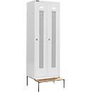 Schäfer Shop Select Kledinglocker, met zitbank, 2 compartimenten, 300 mm, draaigrendelslot, deur lichtgrijs
