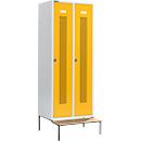 Schäfer Shop Select Kledinglocker, met zitbank, 2 compartimenten, 400 mm, draaigrendelslot, Deur koolzaadgeel
