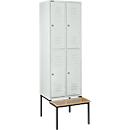 Schäfer Shop Select Kledinglocker, met zitbank, 2x2 compartimenten 300 mm, cilinderslot, deur lichtgrijs