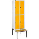 Schäfer Shop Select Kledinglocker, met zitbank, 2x2 compartimenten 300 mm, draaigrendelslot, lichtgrijs/geel
