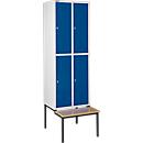 Schäfer Shop Select Kledinglocker, met zitbank, 2x2 compartimenten 300 mm, draaigrendelslot, lichtgrijs/gentiaanblauw