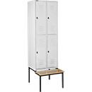 Schäfer Shop Select Kledinglocker, met zitbank, 2x2 compartimenten 300 mm, draaigrendelslot, lichtgrijs/lichtgrijs