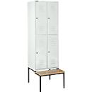 Schäfer Shop Select Kledinglocker, met zitbank, 2x2 compartimenten 400 mm, cilinderslot, deur lichtgrijs