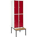Schäfer Shop Select Kledinglocker, met zitbank, 2x2 compartimenten 400 mm, cilinderslot, Deur robijnrood