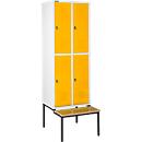 Schäfer Shop Select Kledinglocker, met zitbank, 2x2 compartimenten 400 mm, draaigrendelslot, lichtgrijs/geel