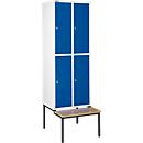 Schäfer Shop Select Kledinglocker, met zitbank, 2x2 compartimenten, 400 mm, draaigrendelslot, lichtgrijs/gentiaanblauw