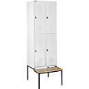 Schäfer Shop Select Kledinglocker, met zitbank, 2x2 compartimenten 400 mm, draaigrendelslot, lichtgrijs/lichtgrijs