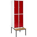 Schäfer Shop Select Kledinglocker, met zitbank, 2x2 compartimenten 400 mm, draaigrendelslot, lichtgrijs/robijnrood