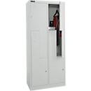 Schäfer Shop Select Kleiderspind, 4 Abteile mit Hutboden & Kleiderstange sowie 4 Fächer, Z-Türen, Zylinderschloss, mit Sockel, B 800 x T 450 x H 1850 mm, Stahl pulverbeschichtet, lichtgrau/lichtgrau