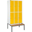 Schäfer Shop Select Kleiderspind, mit Sitzbank, 3x2 Abteile, 400mm, Zylinderschloss, Tür gelb