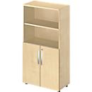 Schäfer Shop Select Kombischrank LOGIN, oben 2 Regale, unten 2 Ordnerhöhen mit Türen, B 800 x T 420 x H 1514 mm, Ahorn Dekor/Ahorn Dekor