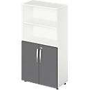 Schäfer Shop Select Kombischrank LOGIN, oben 2 Regale, unten 2 Ordnerhöhen mit Türen, B 800 x T 420 x H 1514 mm, weiß/graphit