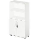 Schäfer Shop Select Kombischrank LOGIN, oben 2 Regale, unten 2 Ordnerhöhen mit Türen, B 800 x T 420 x H 5114 mm, weiß/weiß