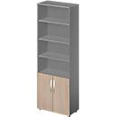 Schäfer Shop Select Kombischrank LOGIN, oben 4 Regale, unten 2 Ordnerhöhen mit Türen, B 800 x T 420 x H 2240 mm, graphi/Eiche