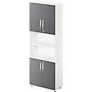 Schäfer Shop Select Kombischrank LOGIN, oben und unten 2 Ordnerhöhen mit Tür, Mitte Regal, B 800 x T 420 x H 2196 mm, weiß/graphit 