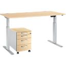 Schäfer Shop Select Komplettset Schreibtisch und Rollcontainer ERGO-T, einstufig höhenverstellbar, Tisch B 1600 mm, Ahorn-Dekor