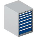 Schäfer Shop Select ladekast 27-36, 7 schuifladen, tot 75 kg, B 564 x D 725 x H 800 mm, gentiaanblauw/blank aluminium