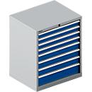 Schäfer Shop Select Ladekast 36-27, 8 laden, tot 75 kg, B 1193 x D 725 x H 850 mm, wit aluminium/enziumblauw, tot 75 kg.
